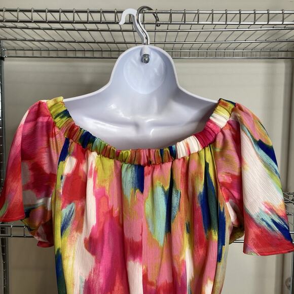 Trina Turk Women's Abstract Off Shoulder San Onofre Maxi‎ Dress Size S Vibrant - Picture 10 of 12